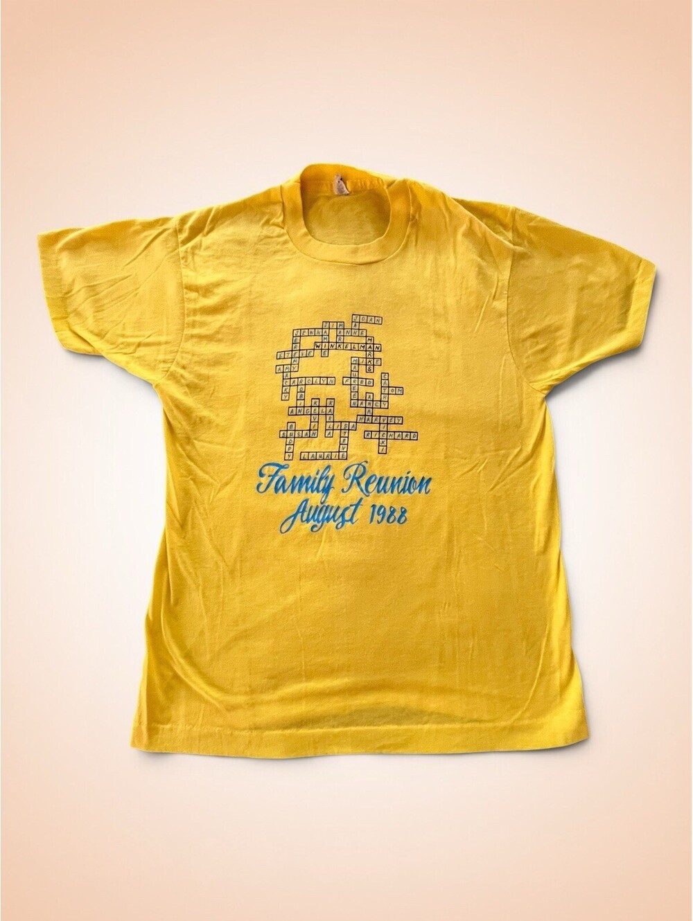 Vintage 1980S Single Stitch Random Family Reunion Thin T-Shirt Large Crossword